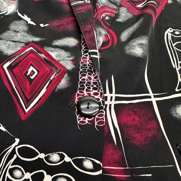 Vintage Emily Adams Women's Black and Red Patterned Blazer size small (D36) - Picture 7 of 11